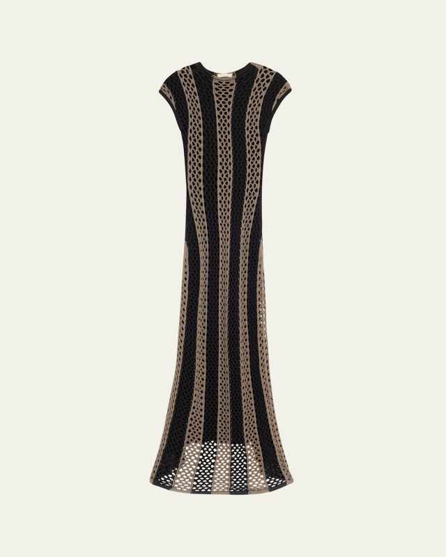 Neale Open-Knit Stripe Maxi Dress
